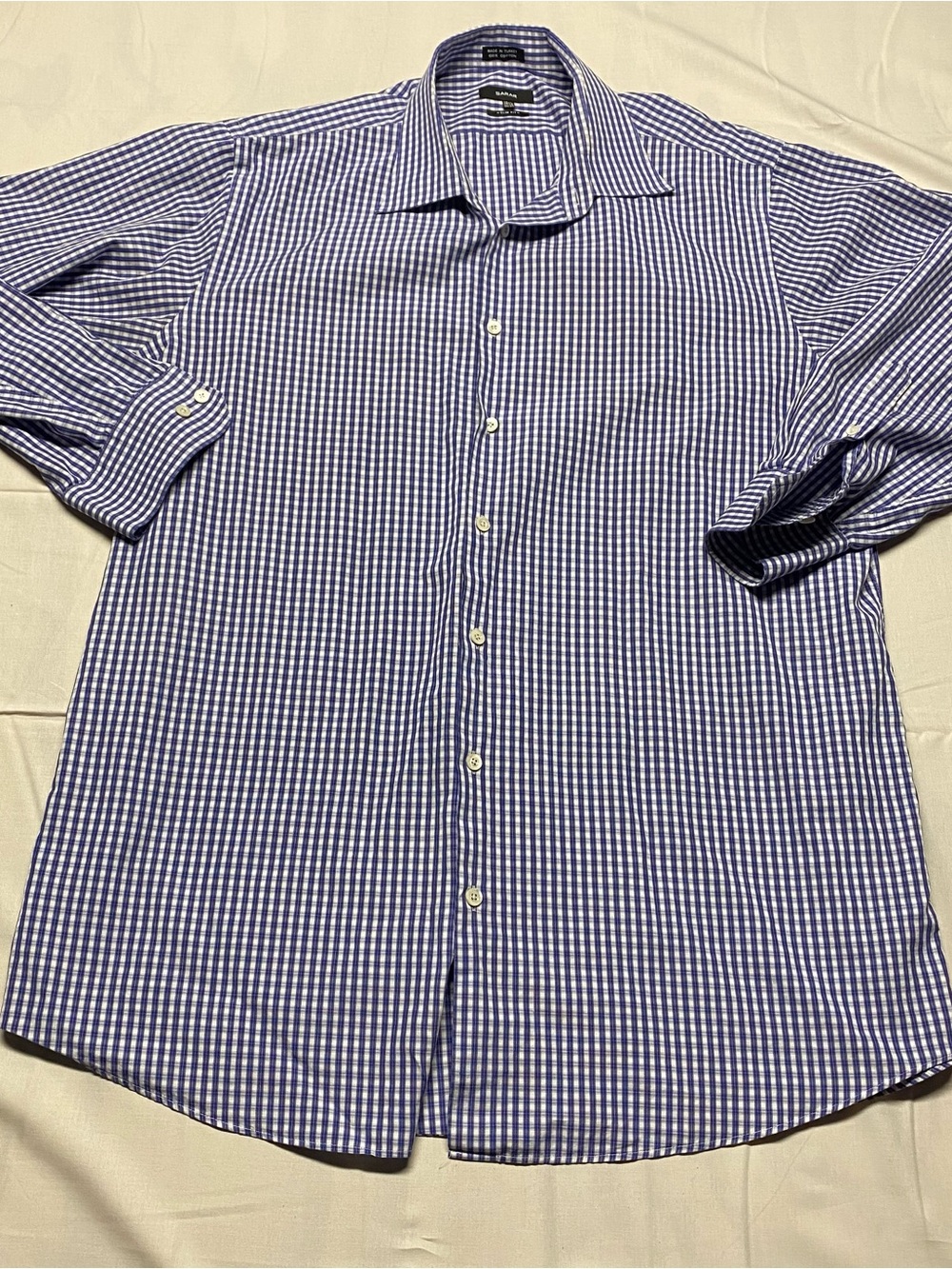 Men's slim fit Blue Gingham Dress Shirt - Classic Spread Collar